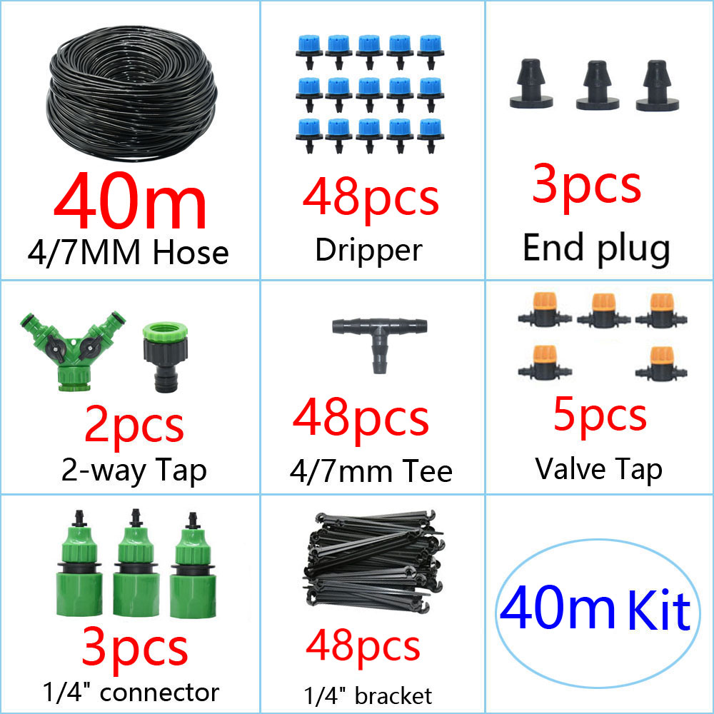 DIY Drip Irrigation System Automatic Watering Garden Irrigation Micro Drip Watering Kits with 8 Holes Drippers Sprinklers: 40M Kit