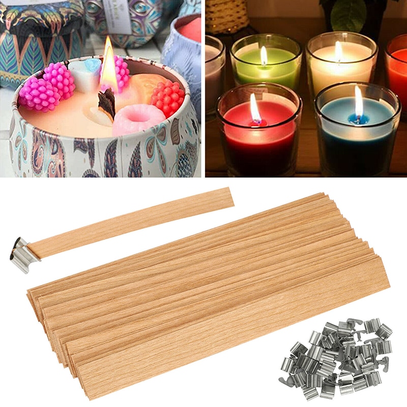 80Pcs Kaarsen Maken Kit Houten Kaars Kern Met Collocatie Iron Stand Kaars Wieken Metalen Clips Diy Maken Set