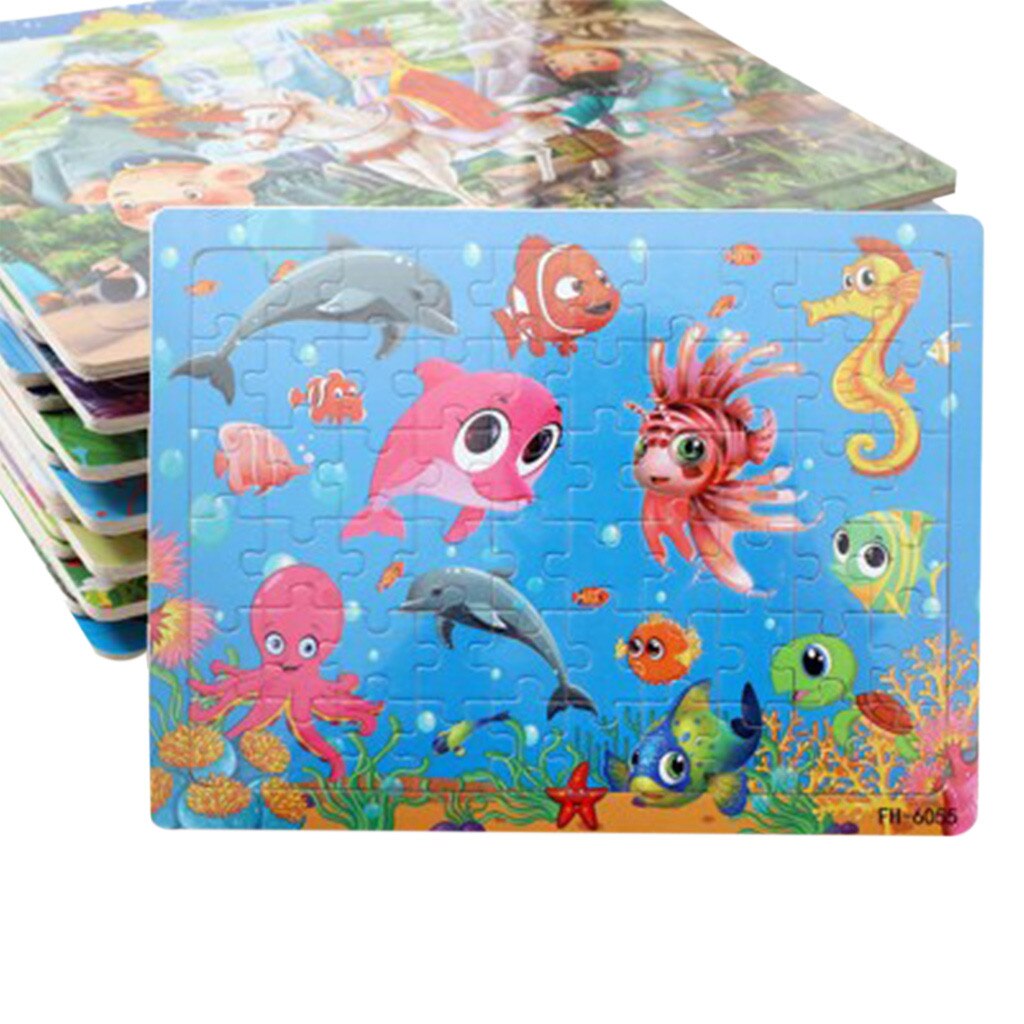 60 Piece Colorful Cartoon Puzzle Children Educational Toys Wooden Baby Kids Training Toy 5.15