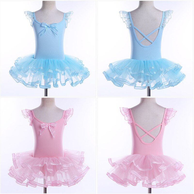 IIXPIN Girls Ballet Dance Dress Cotton Mesh Ruffled Sleeves Gymnastics Leotard Ballet Tutu Dress Kids Ballerina Dance Costumes