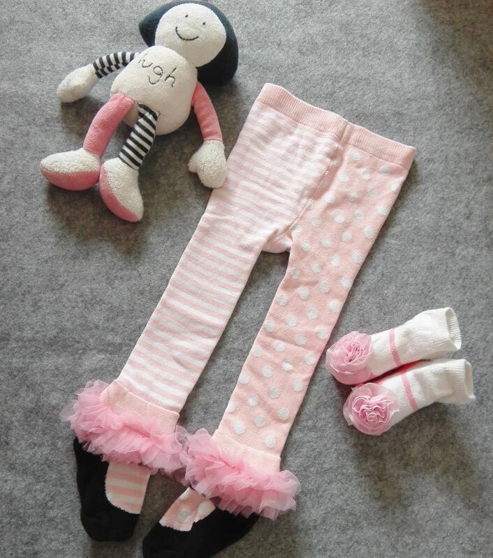Ragazze di Modo Dell&#39;increspatura Calzamaglie Panty Babysocks Del Bambino Delle Ragazze Body E Pagliaccetti Collant Calza di Pizzo per il Bambino Carino Siamese Calzamaglie Jacquard: Striped Leggings
