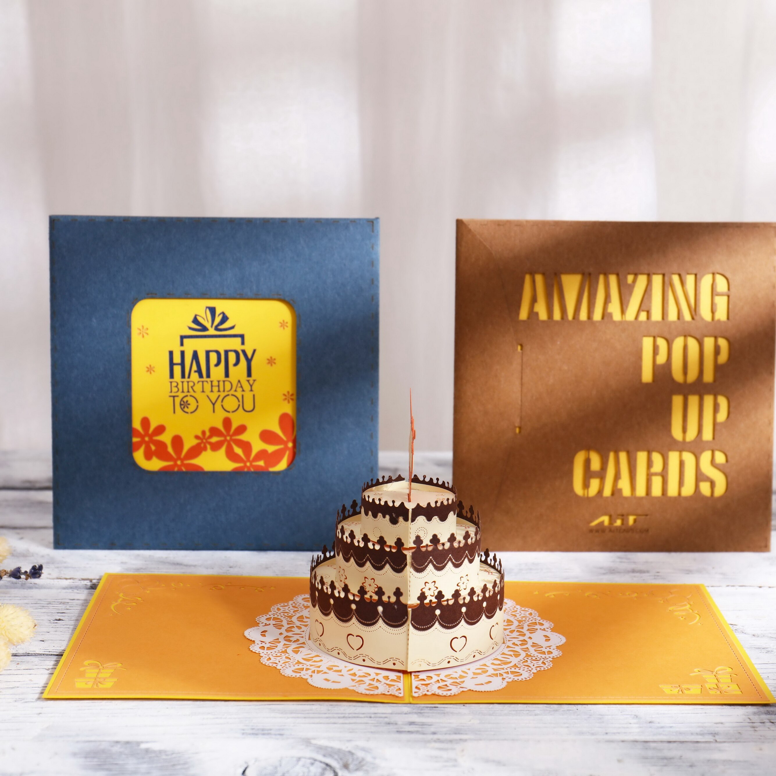 Ait-kort fødselsdagskage 3d foldbart pop-up festivalhilsen postkort