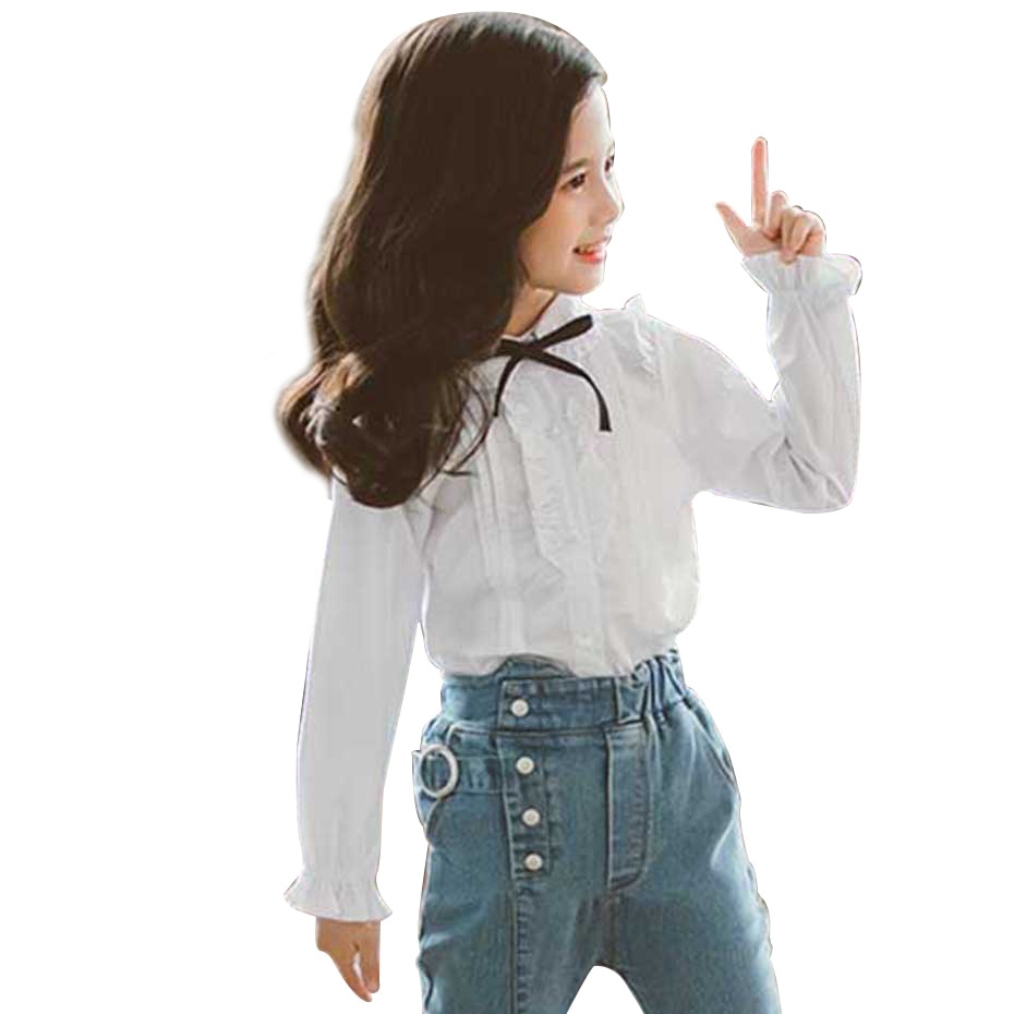 Girls Blouses Ruffle White Blouse For Girls Flare Sleeve Children's Shirt For Girls Spring Casual School Clothes For Girls