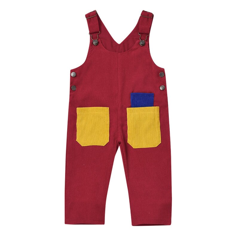 Babybroek met bretels, corduroy jumpsuit, herfst mouwloos zijzak patch kleur herfst schouder knopen kleding