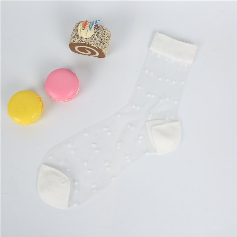 [EIOISAPRA]Spring Summer Transparent Casual Heap Heap Socks Women Japanese Vintage Glass Silk Dot Thin Colorful Short Socks: White