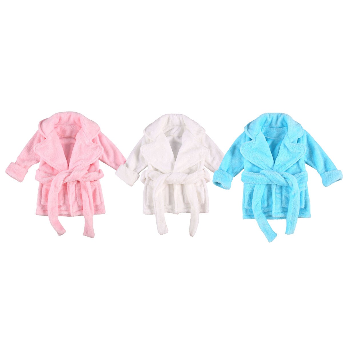 Kid Boys Girls Ultra Soft Bathrobe Winter Warm Robes Unisex Solid Color Long Sleeve Lapel Collar Sleepwear Robes 1-6Years