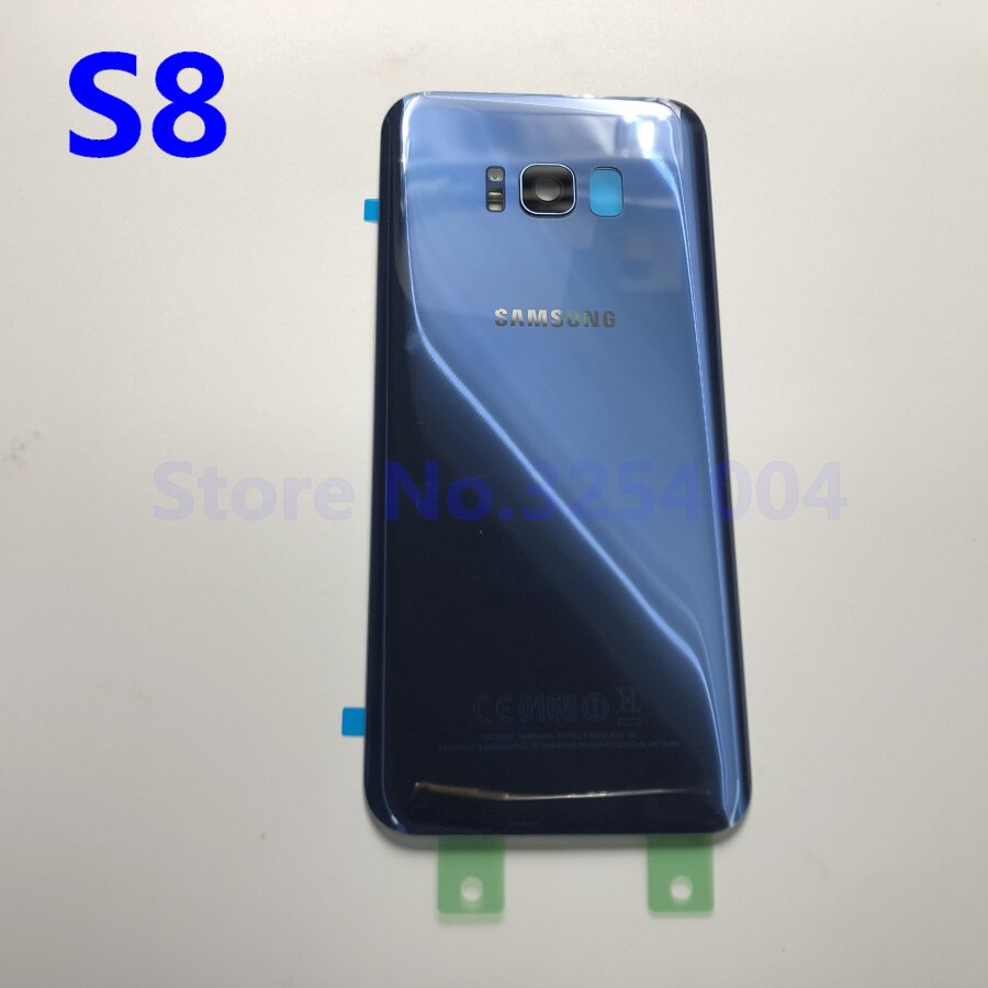 Tapa trasera de la batería funda para Samsung Galaxy S8 G950 S8 + G955 S8 Plus cubierta trasera de cristal + adhesivo + Marco de lente de cristal de la cámara: S8 Blue