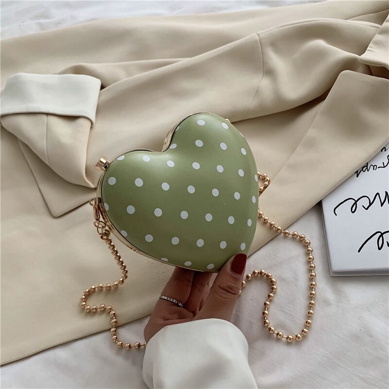 Søt dame hjerteformet mini crossbody veske sommer høy pu lær dameveske kjede skulder messenger bag