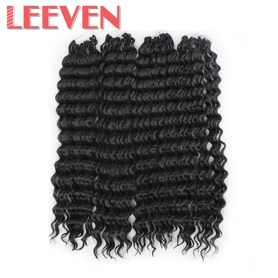 Leeven 18''75g/pack Black Deep Wave Hair Synthetic Braiding Bundles Hair Extension Crochet Braids Hair For Women