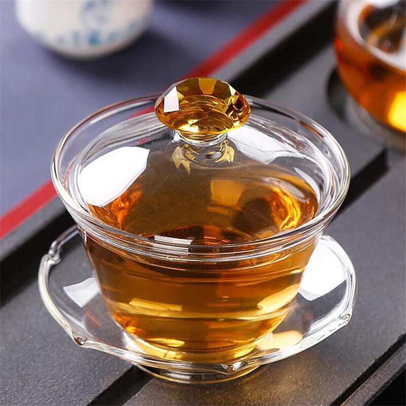 Taza de té de viaje de zafiro chino, vaso de vidrio transparente, resistente al calor tradicional, Gaiwan Guan Yin Kung Fu, 200ml