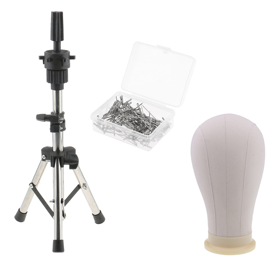 Adjustable Wig Head Tripod With 22 'Canvas Block Training Mannequin Head Display Styling Wig Making Kit T Pins