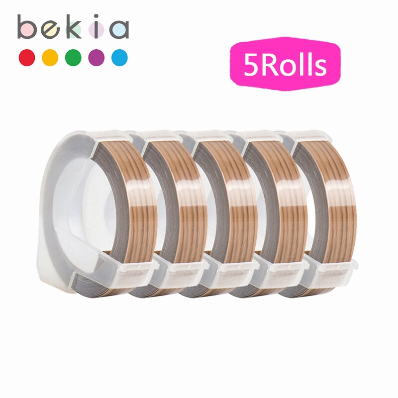 5 rolek 9mm 3D tłoczenie taśmy etykietowe kompatybilny Dymo drukarka etykiet do maszyn do pisania i taśmy do Dymo 1540 1880 1610 12965 Motex E101 202: White on Wood