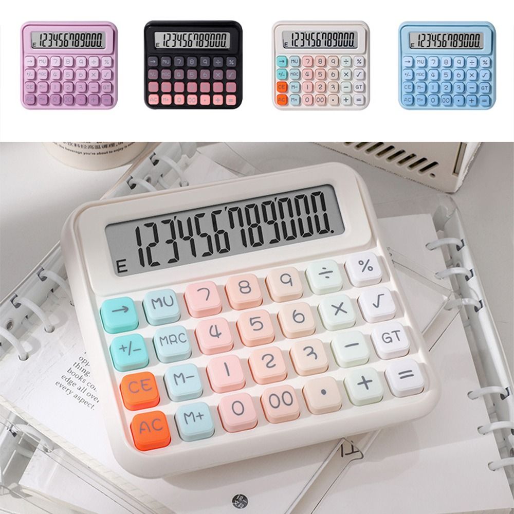 Cute 12 Digits Calculator Easy To Use Portable Finance Calculator Battery Operated Prevent Slipping Student Calculator Business