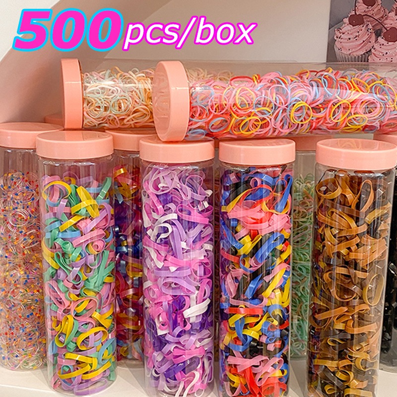 500 Uds. Bandas de goma desechables gruesas de alta elasticidad para niños, coleteros para niñas, lazos para el cabello, bandas coloridas para el cabello, accesorios para el cabello