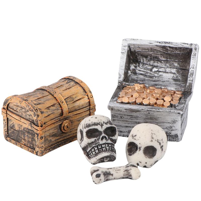 5Pcs Pirate Treasure Box Skull Ornament Micro Landscape Handicraft Decor