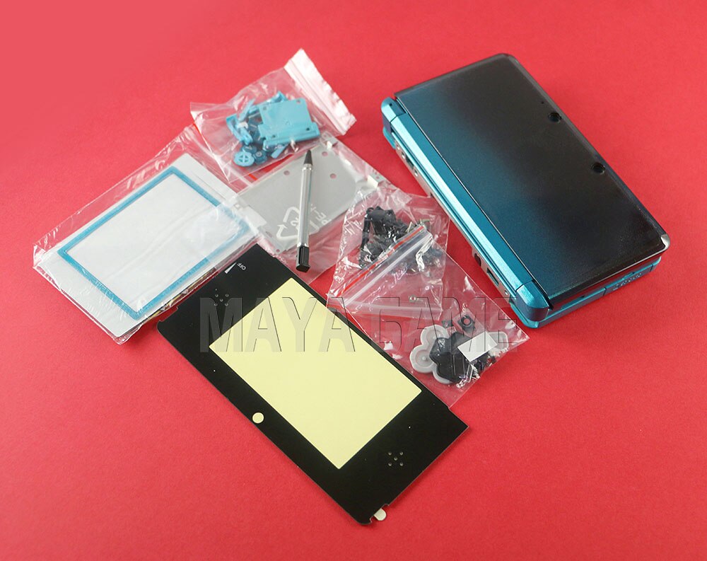 1 Set Volledige Complete Behuizing Shell Case Met Screen Lens Voor 3DS Case Cover Vervanging Reparatie Onderdelen Met Knoppen Kit + 3M Sticker: blue