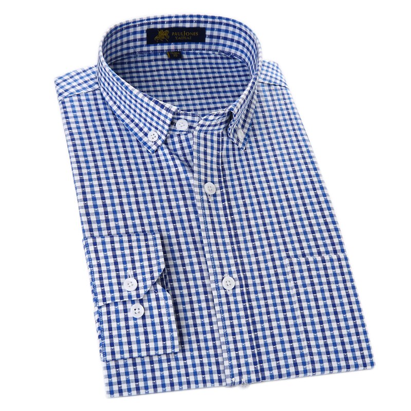 Oxford fritidsskjorter for menn, rutete sosiale skjorter uten jern med lange armer kjoleskjorter for menn klassisk stil for menn