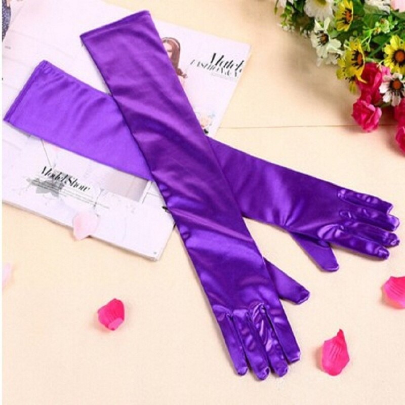 Opera Lengte Lange Hand Handschoenen Voor Bruiloft Vinger Geel/Paars Bridal Wedding Handschoenen Aankomst Dans Meisjes Handschoenen ST214: purple