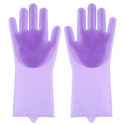 1 Paar Afwassen Schoonmaak Handschoenen Magic Silicone Rubber Afwas Handschoen Voor Huishoudelijke Scrubber Keuken Clean Tool Scrub: Plum