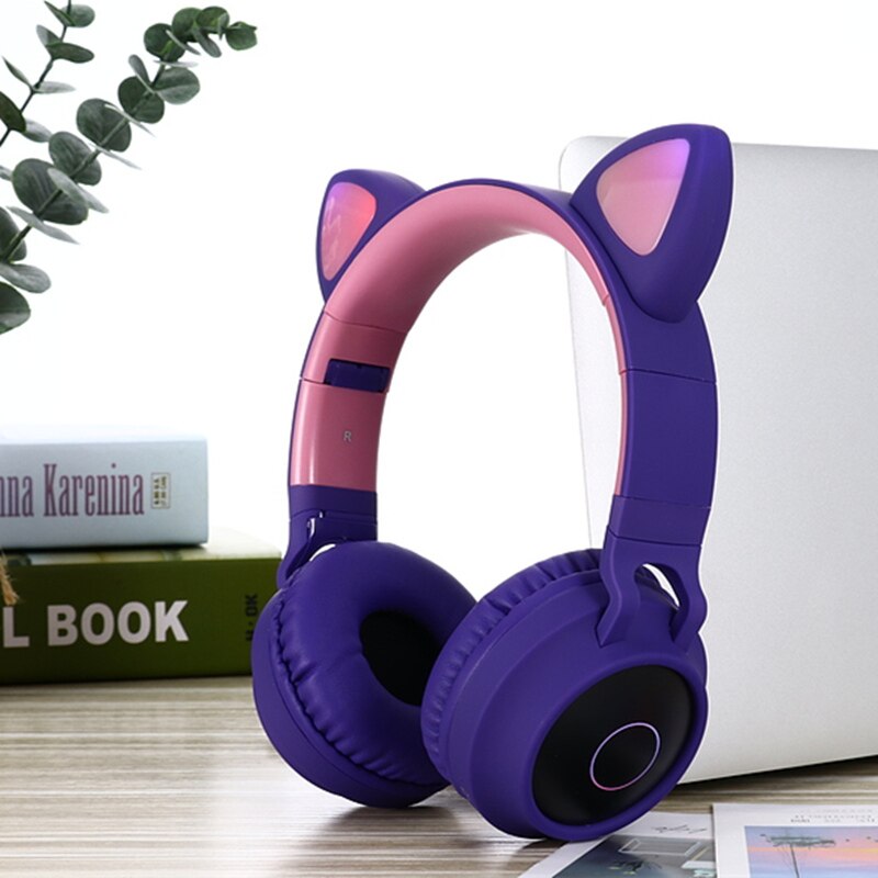 Cute Cat Bluetooth 5.0 Auricolare Senza Fili di Musica Hifi Cuffie Stereo Bassi HA CONDOTTO LA Luce Telefoni Cellulari E Smartphone Ragazza Figlia Auricolare Per PC: purple no box