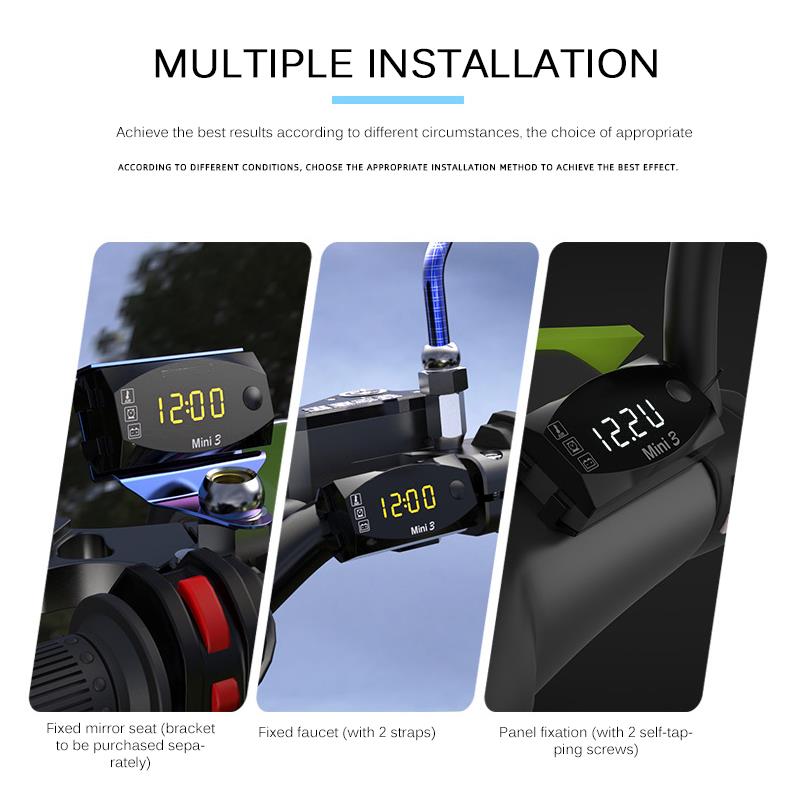 mini 3 i 1 digital ledet vise klokke termometer indikatormåler panelmåler digital voltmeter amperemeter 6v-30v til bilmotor
