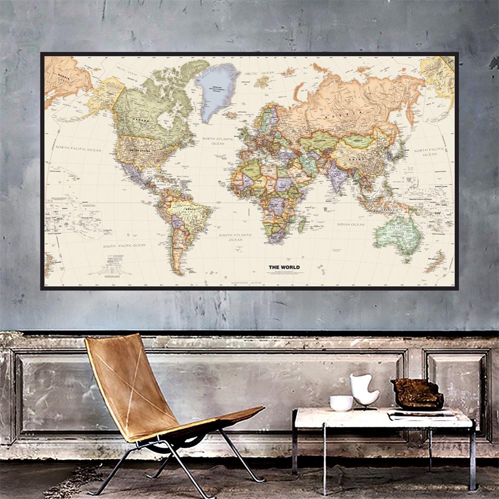 2x4ft The World Physical Map HD Canvas Painting School Office Wall Map Home Decor Crafts