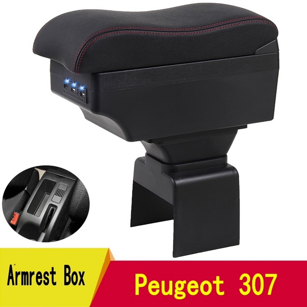 Boîte accoudoir pour Peugeot 307, boîte de rangement central avec interface USB support de verre, cendrier