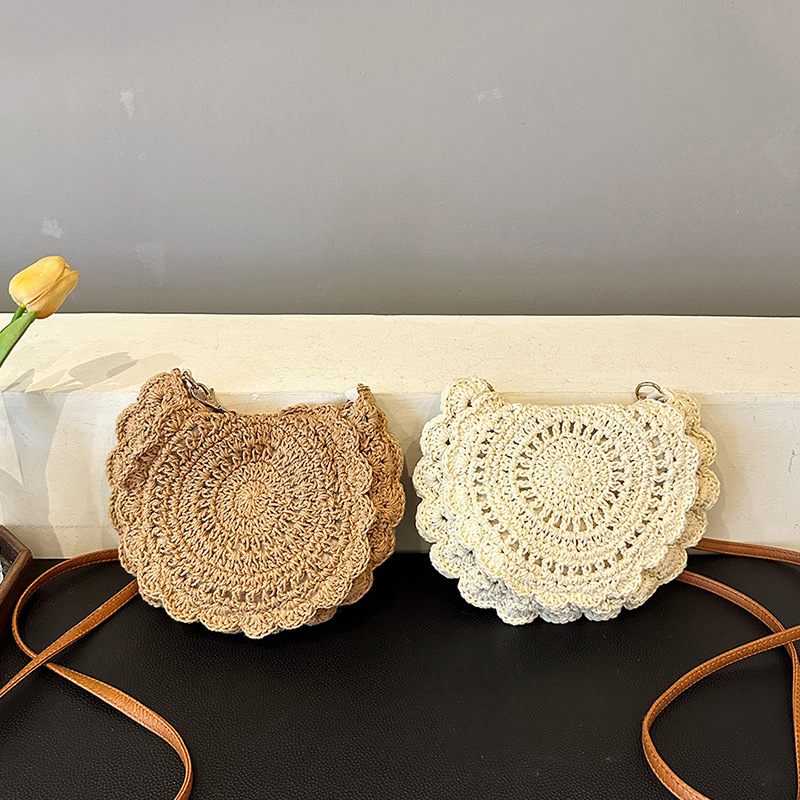 Bolso tejido Vintage, bolso redondo de playa para vacaciones de verano, bolso cruzado de , bolsos de mensajero para mujer