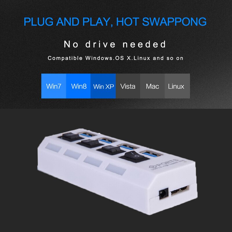 USB HUB 3.0 2.0 Multi 4 7 USB Port Switch With Power Adapter Computer PC Laptop Notebook Accessories Splitter Usb Multiple Hab