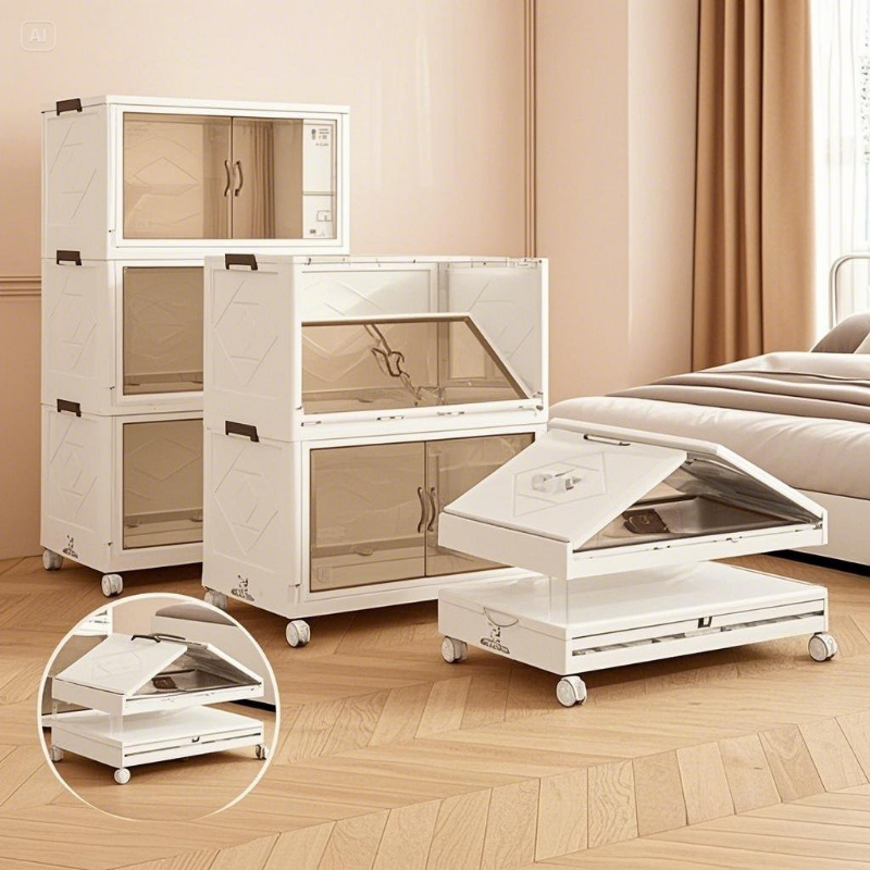 Foldable Storage Box Locker Multi-Layer Large Capacity Closet Organizer with Wheel Folding Wardrobe Toy Snack Home Storage Shelf