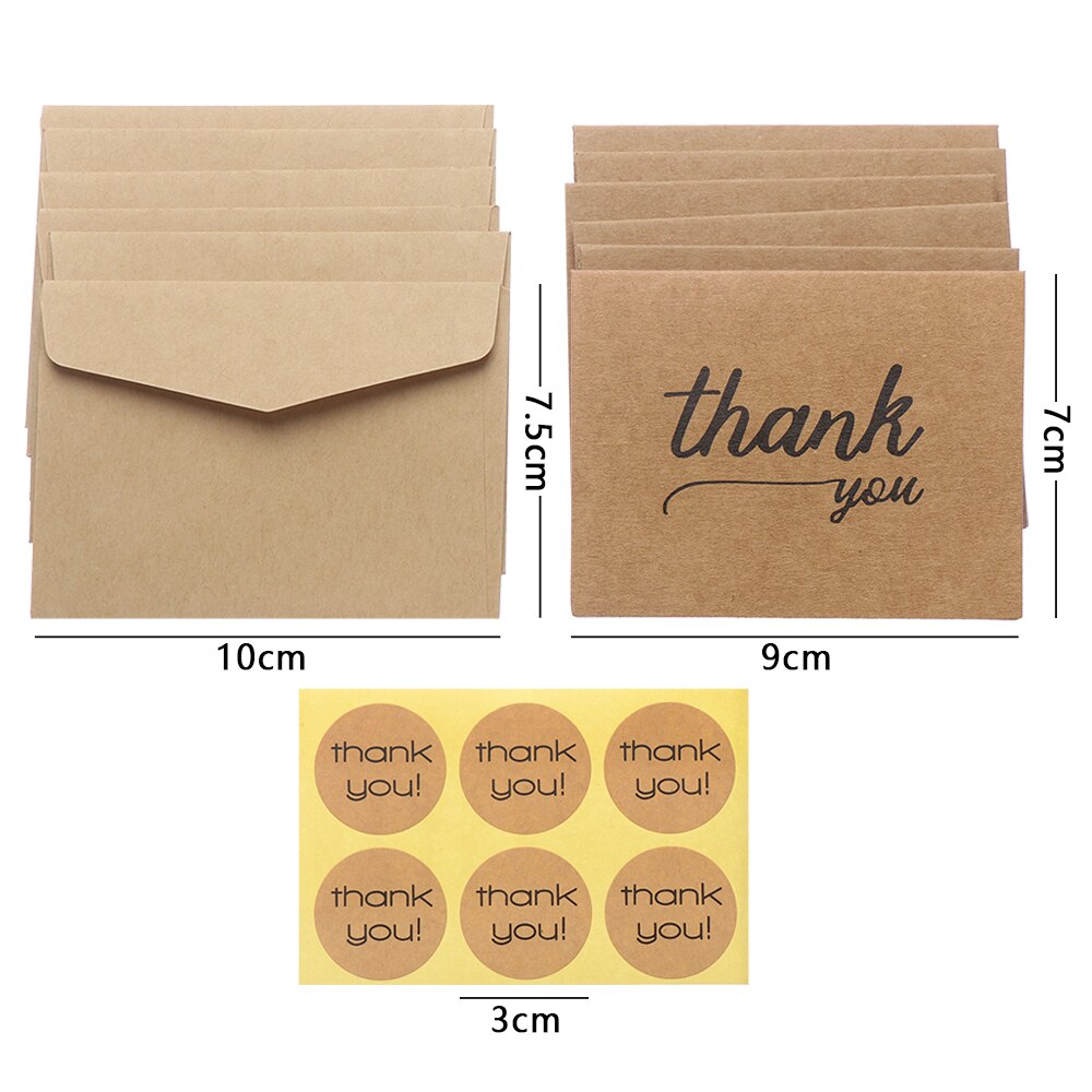 6 Styles Mixed Blank Thank you Cards Rustic Kraft Paper Craft Greeting Cards with Envelopes for Wedding Birthday Party