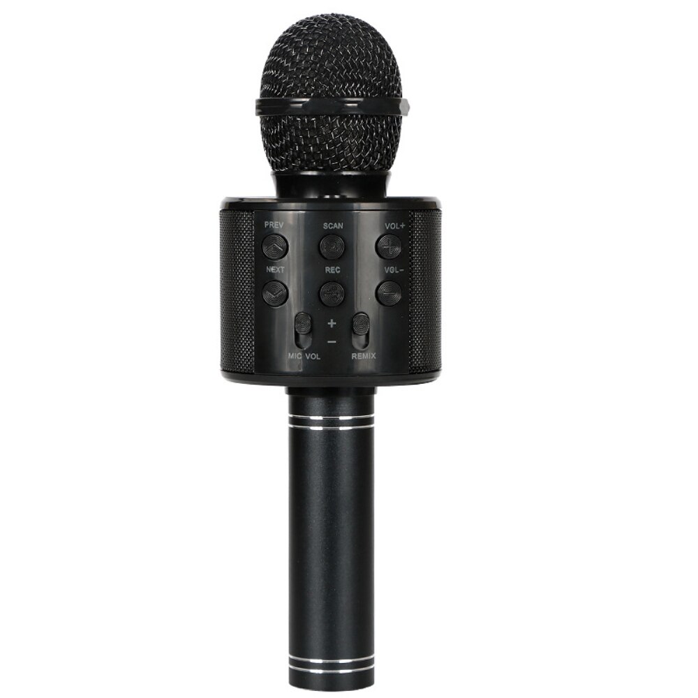 WS858 Bluetooth Karaoke Wireless Microphone Speaker Handheld Condenser Microphone Player Singing Recorder Mic LED: Black