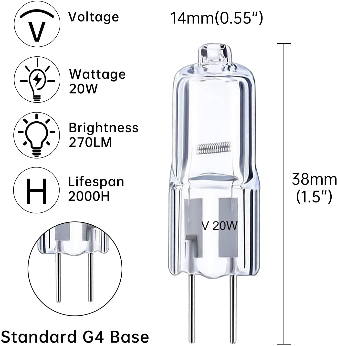 10 stk  g4 6v 20w halogenpære lysglødelamper jc type