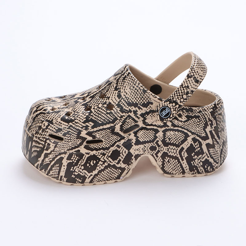 Zuecos de fondo grueso de leopardo para mujer, sandalias de plataforma gruesas con punta cerrada, zapatillas de tacón de cuña súper alto para verano 2023