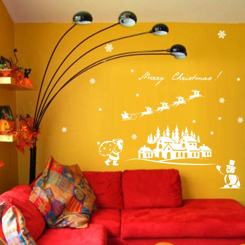 60*45cm Removable Christmas Wall Stickers DIY Window Mural Decals Xmas Merry Santa Snowflakes Wallpaper Home Decorations