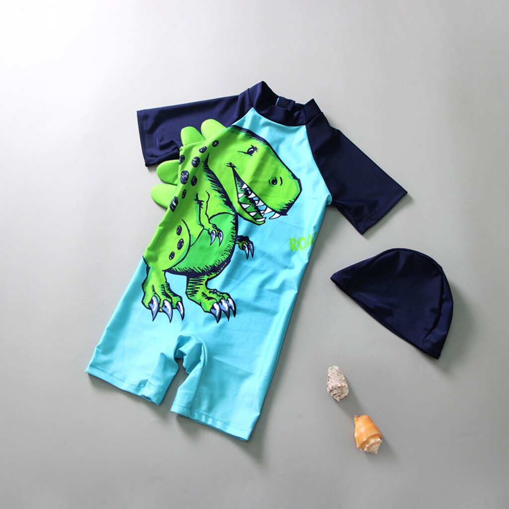 TELOTUNY Kid Baby Boy Korte Mouw 3D Cartoon Een Stuk badpak kinderen trip casual Strand Badmode + Hoed kleding J0528