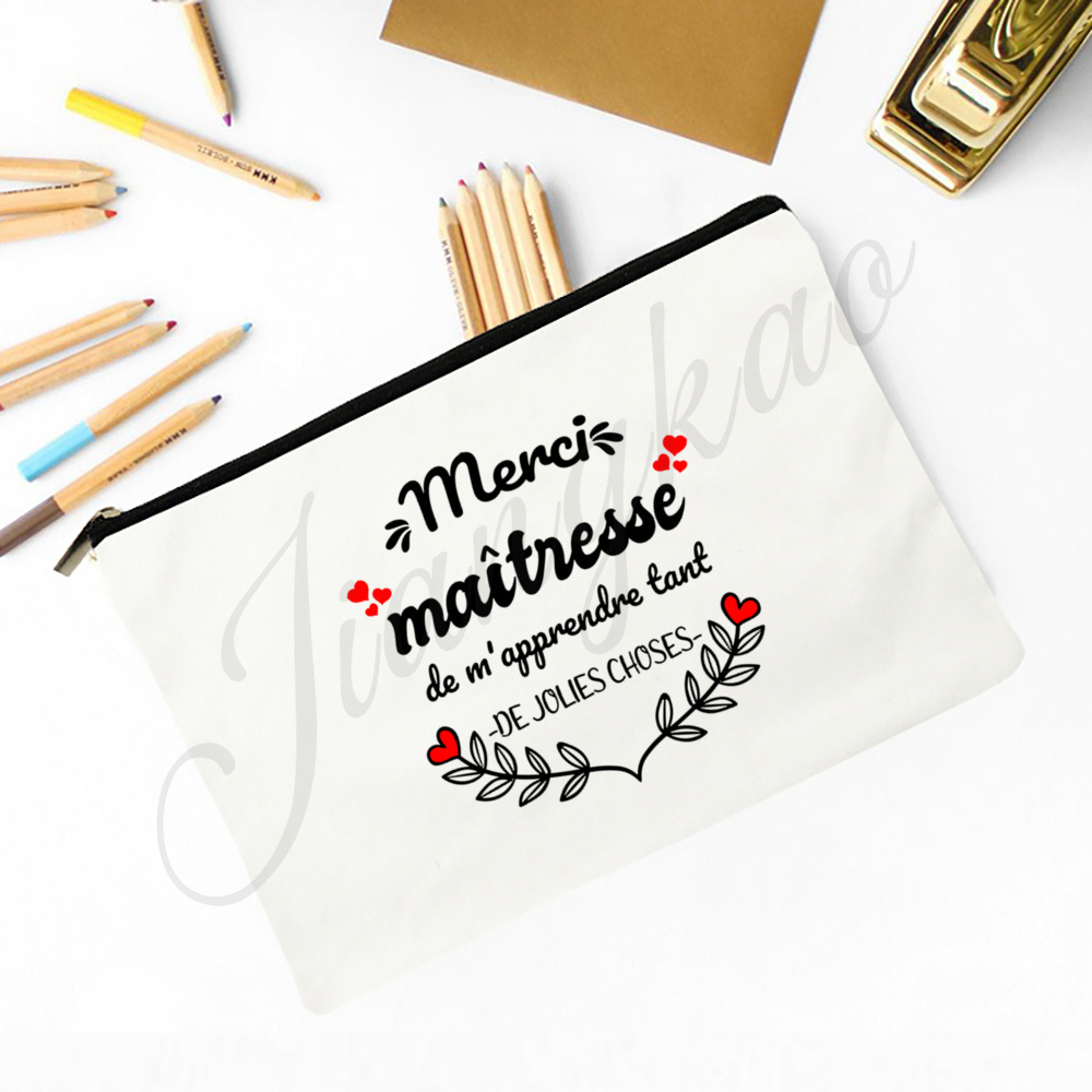 Franse bedrukte make-uptas Reizen Neceser Reistoilettas Organisator Schoolpotloodzakken Afstudeercadeau voor Maitresse Atsem Aesh Avs