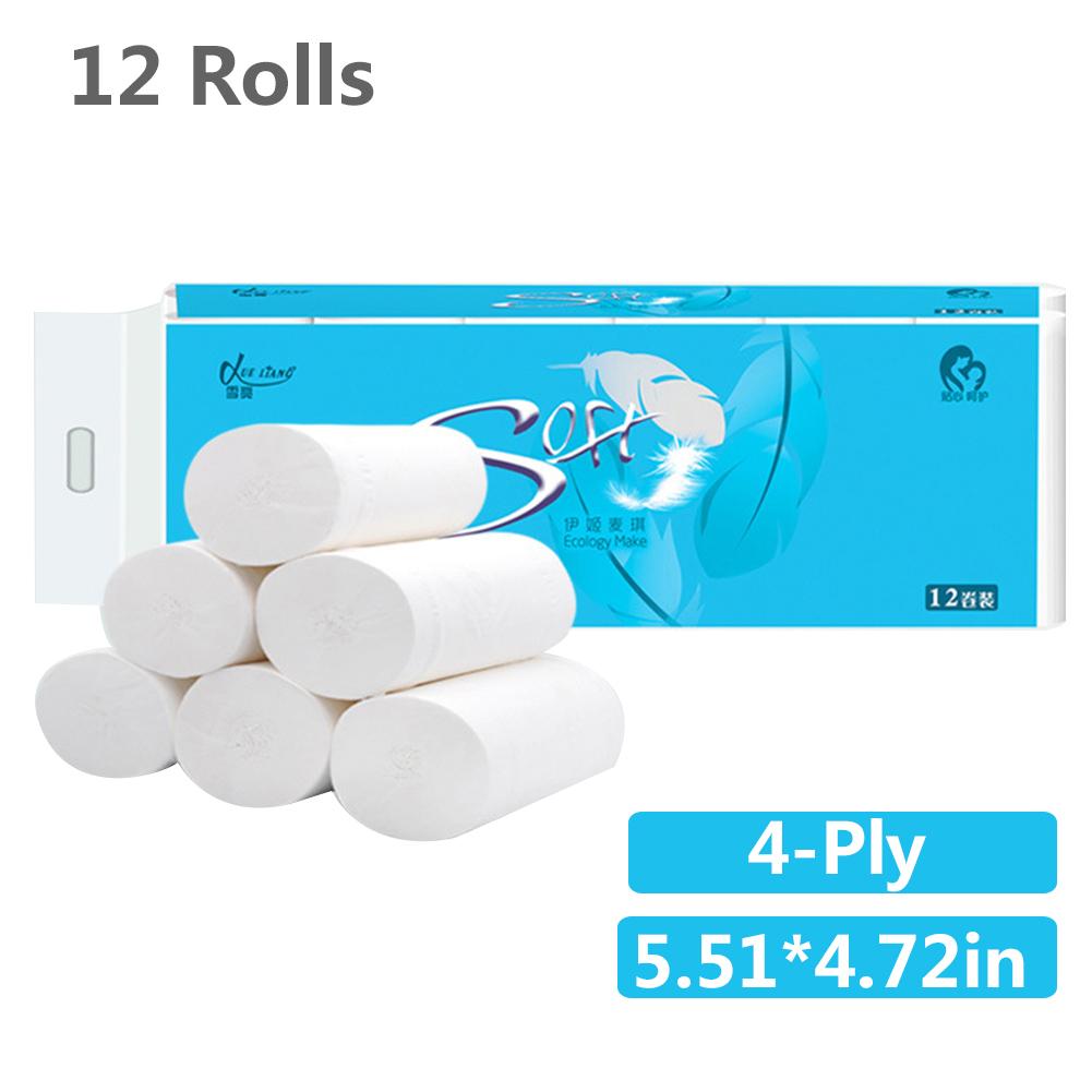 12/24 rollos de papel higiénico para el Hogar, baño suave, tejido de baño, rollo de papel para cocina, 4 capas de papel para el baño: 12 Rolls