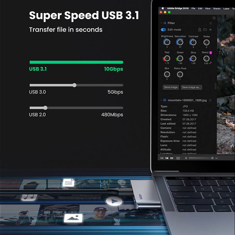 UGREEN HUB USB C Ultra Mini USB Type C HUB HDMI 4K USB 3.1 10gbps USB HUB Pour Macbook Pro Air - Sans câble USB HUB