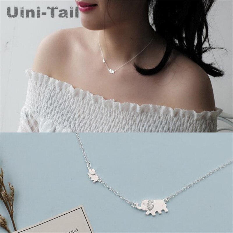 Uini-Tail 925 sterling silver cute elephant micro-inlaid necklace Korean trend sweet dynamic GN935