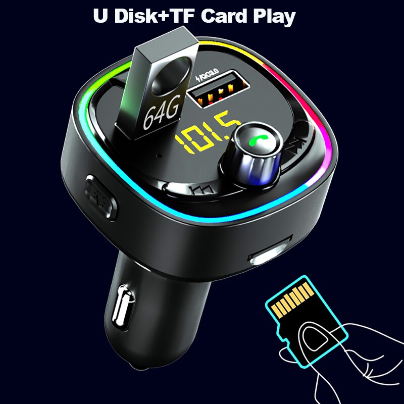 VR robot HIFI EQ Bluetooth 5.0 Car MP3 Player FM Transmitter Adapter Wireless Handsfree Car Kit with PD +QC 3.0 Quick Charge