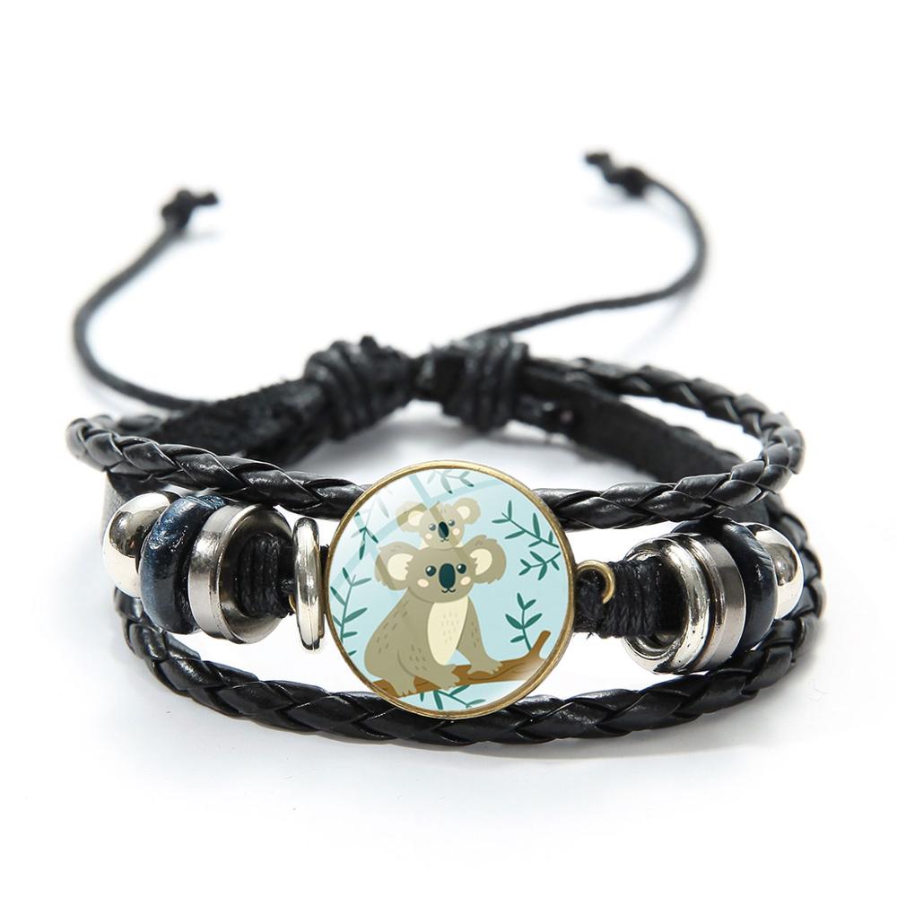 Nette Koala Baby Armband Wertvolle Tier Glas Dome Fotos Multilayer Leder Armbänder Gewebt Armband für Kinder