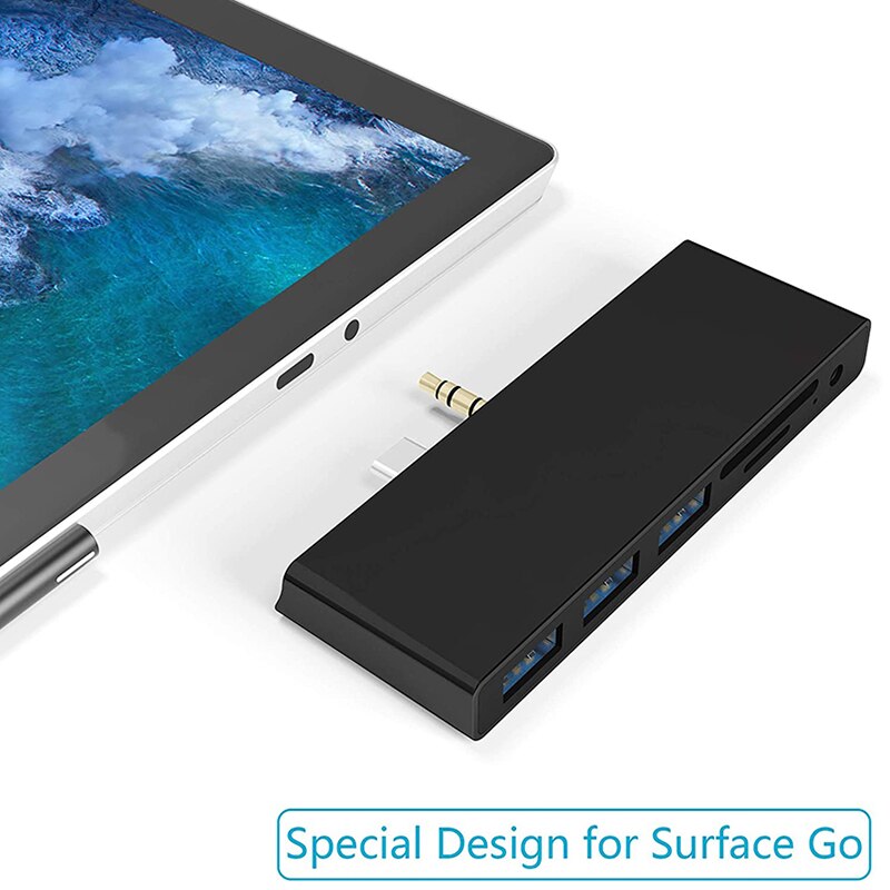 6-In-1 Usb C Oppervlak Go Usb Hub Adapter Dongle Met 3 Usb 3.0 Poorten, 3.5Mm O Jack, Sd/Tf Kaartlezer Voor Oppervlak Gaan