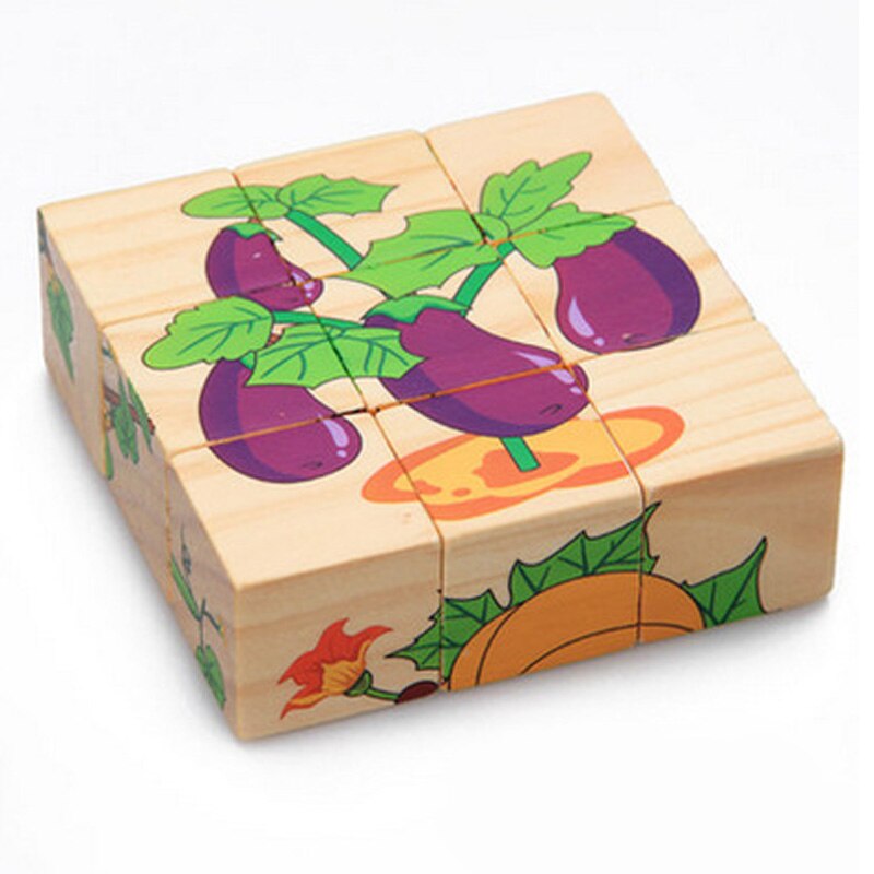 Holz Spielzeug Kinder Puzzle 3D 9 Stück Sechs Seitige Lernen Spielzeug Für Kinder Frühe Pädagogische Tier Obst Muster Kinder
