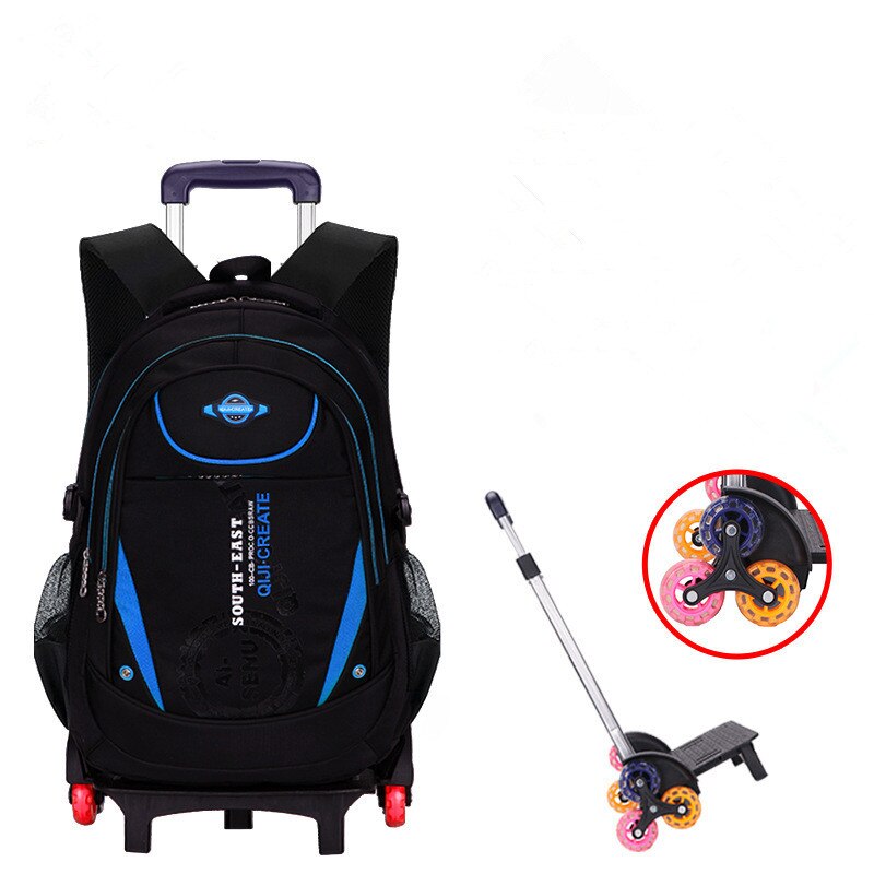 Afneembare jongens trolley rugzak schooltas kinderen orthopedische rugzak meisjes schoolrugzak kinderen reistas mochila infantil: Blauwe 6 wielen