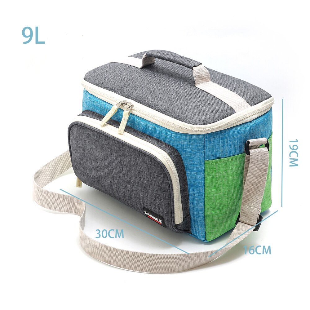 SANNE 9L Polyester Oxford Thickening Insulated Cooler Bag Front With a Pocket Portable Shoulder Strap PEVA Inner Lunch Bag