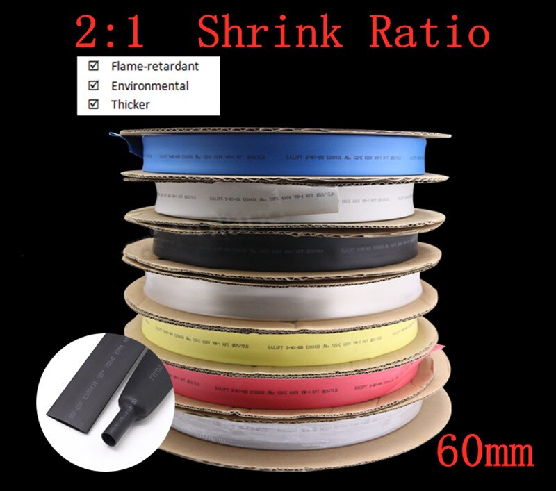 1m krimpkous 60mm diameter geïsoleerde polyolefine 2:1 krimpverhouding draadwikkelconnector lijnreparatie 600v kabelmouw