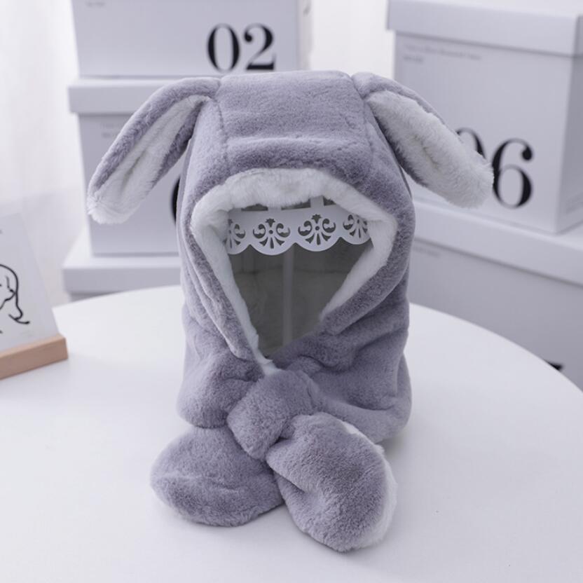 Flickor långa öron mössa mössa set barn vinter varma öronskydd keps och halsdukar barn utanför mjuk plysch hatt 3-8t rosa beige: Grå