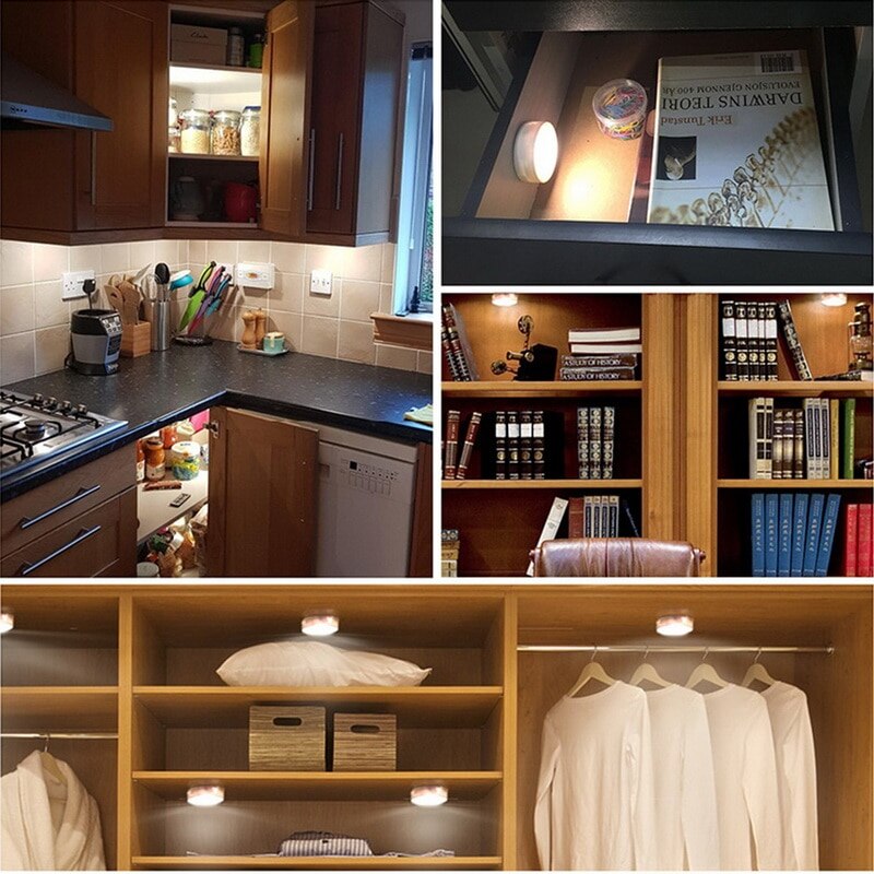 LED Color Changing Puck Lights Dimmable Under Cabinet Lights With Remote Control For Kitchen Stairs Closet