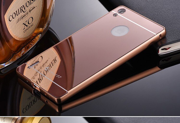 Funda de teléfono para Huawei P7 de lujo con revestimiento eléctrico de aluminio marco de Metal espejo acrílico funda trasera para Huawei Ascend P7: Rose gold